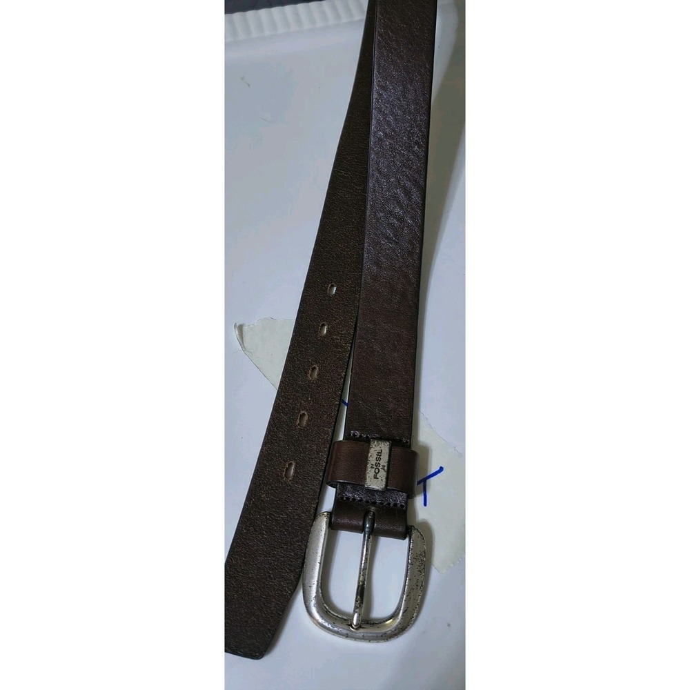 Vtg Fossil Mens Size 32 80 Brown Genuine Leather Casual Belt Silver Buckle